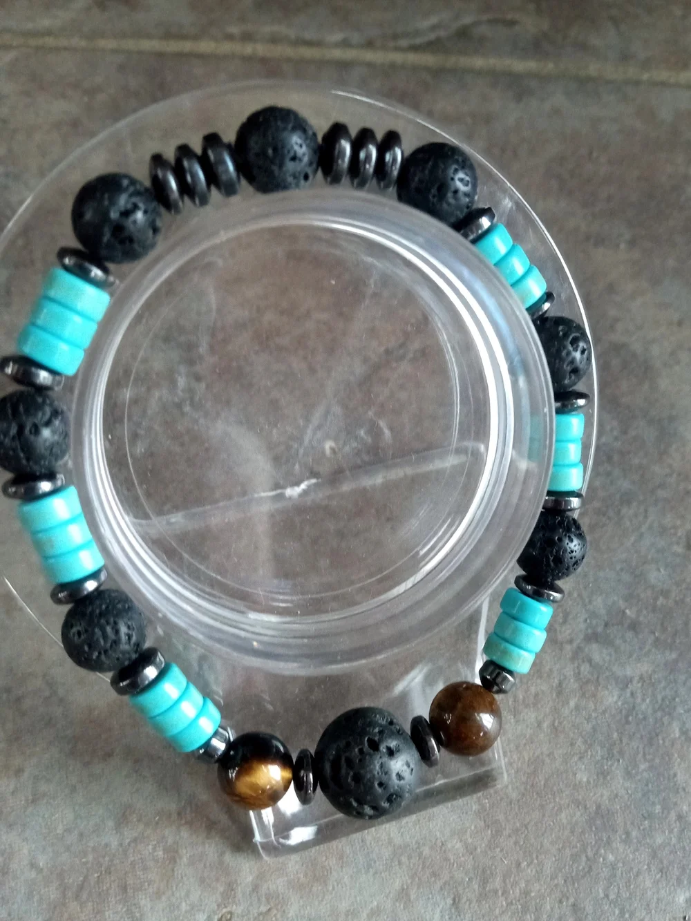 Men's Turquoise & Black Lava Bead Stretch Bracelet - Unbranded